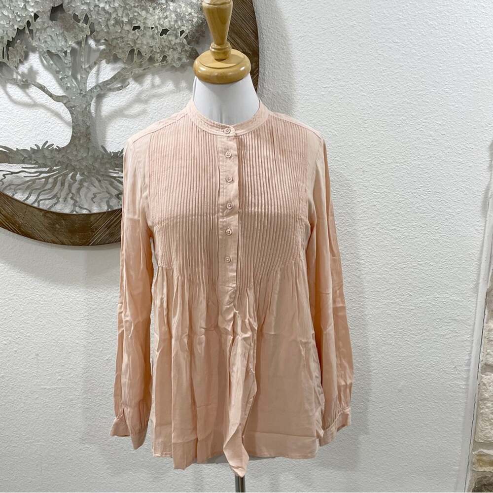 Sundance Mystic Fallls Pintucked Popover Tunic Top Blouse Blush Pink Peach Small